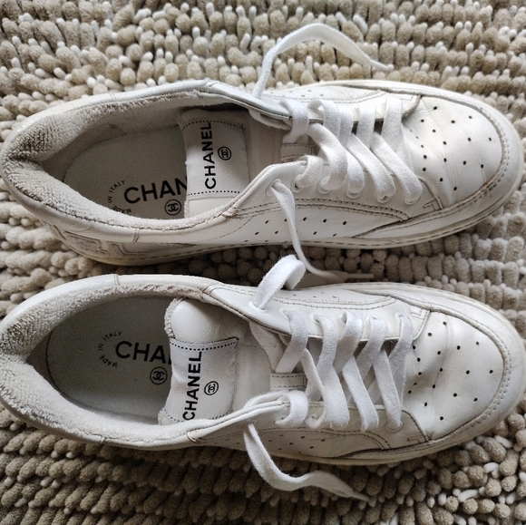Chanel White Polka Dot Sneakers - Picture 1 of 7